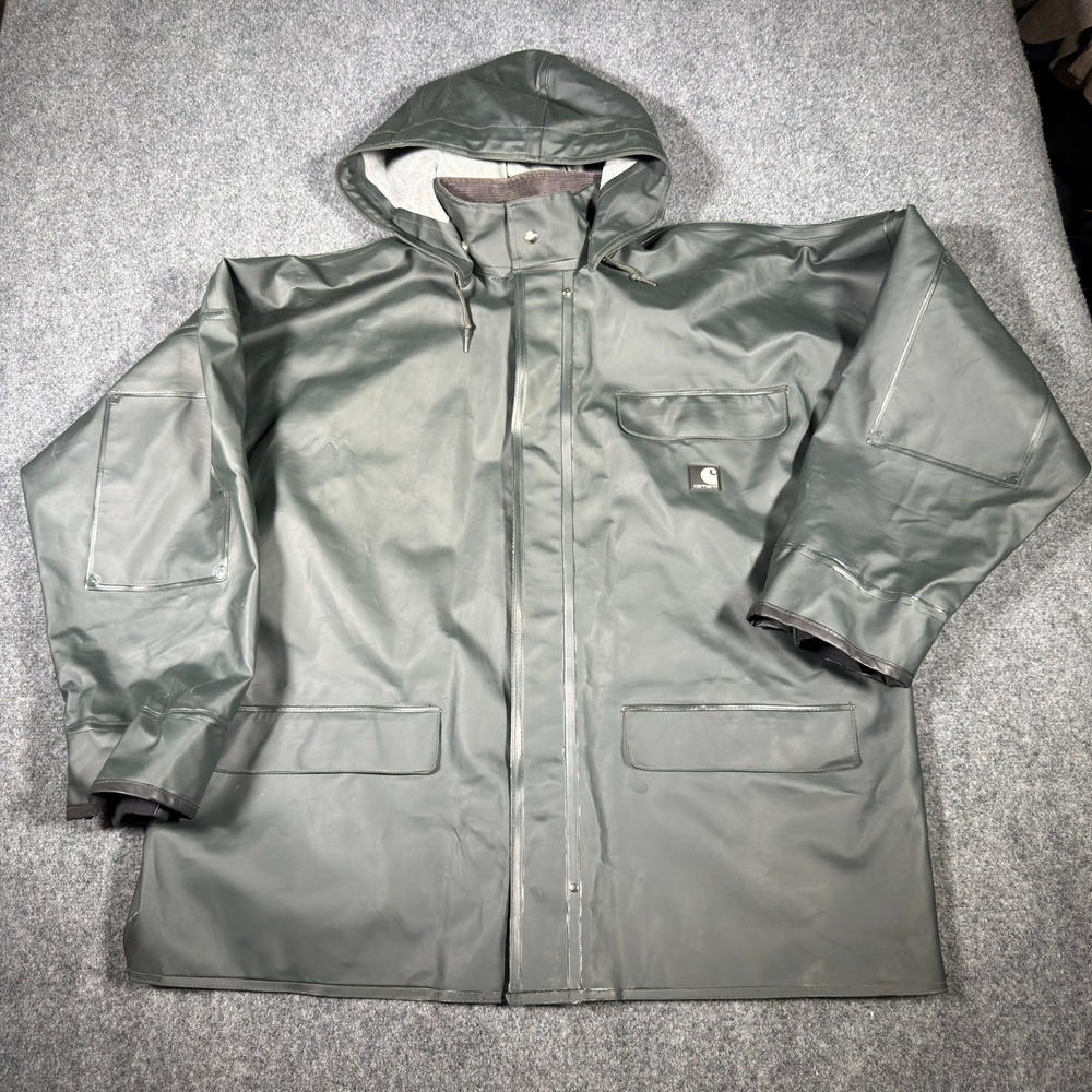 Carhartt Mens 3XL Rain Storm Coat Surrey Waterproof Jacket PVC Hooded
